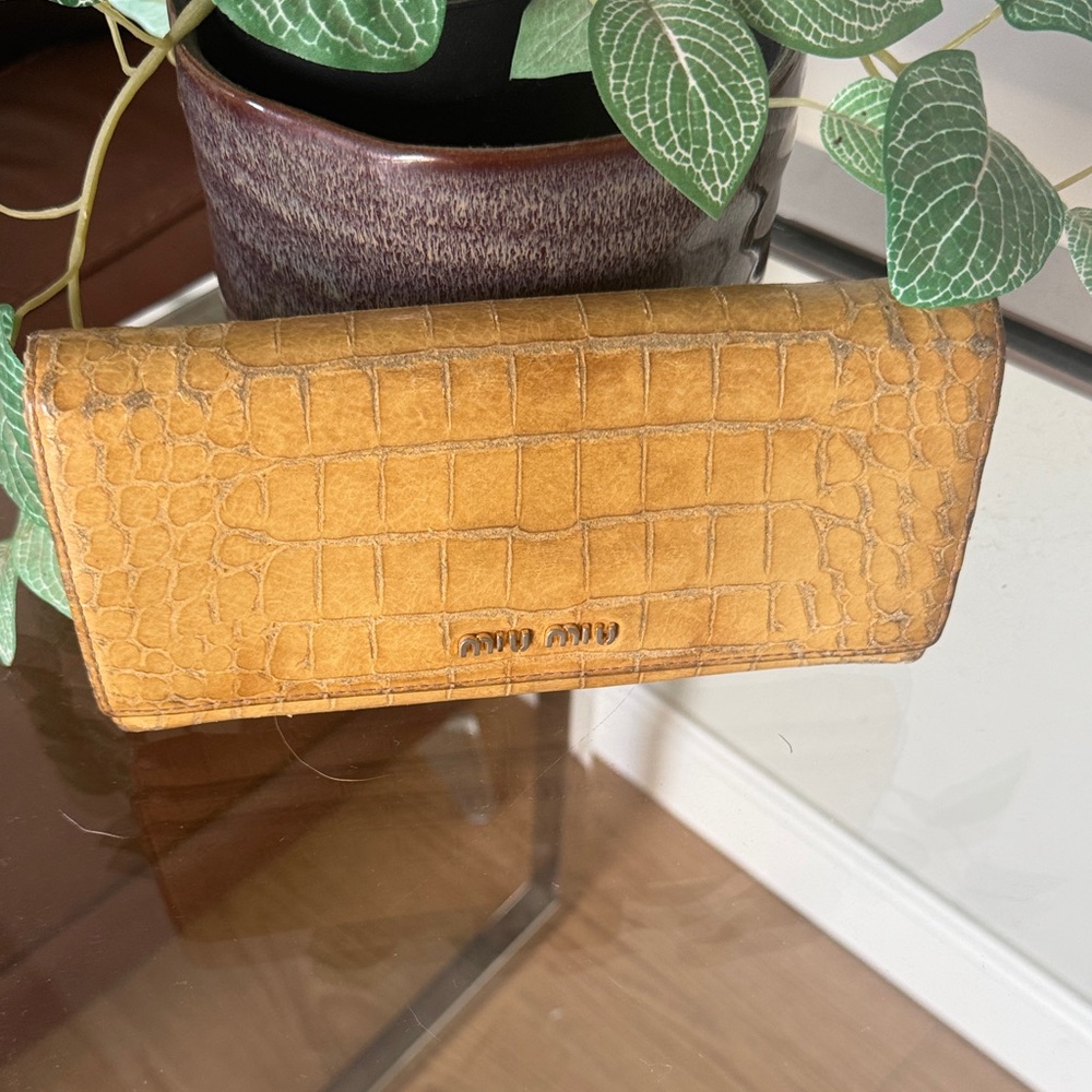 Miu Miu Croc-Embossed Brown Wallet